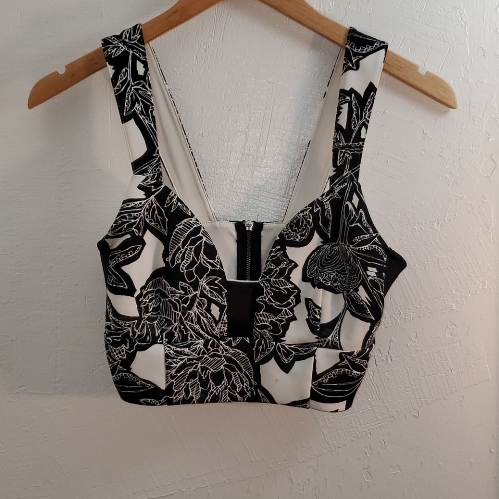 Express Black and White Floral Crop Top
